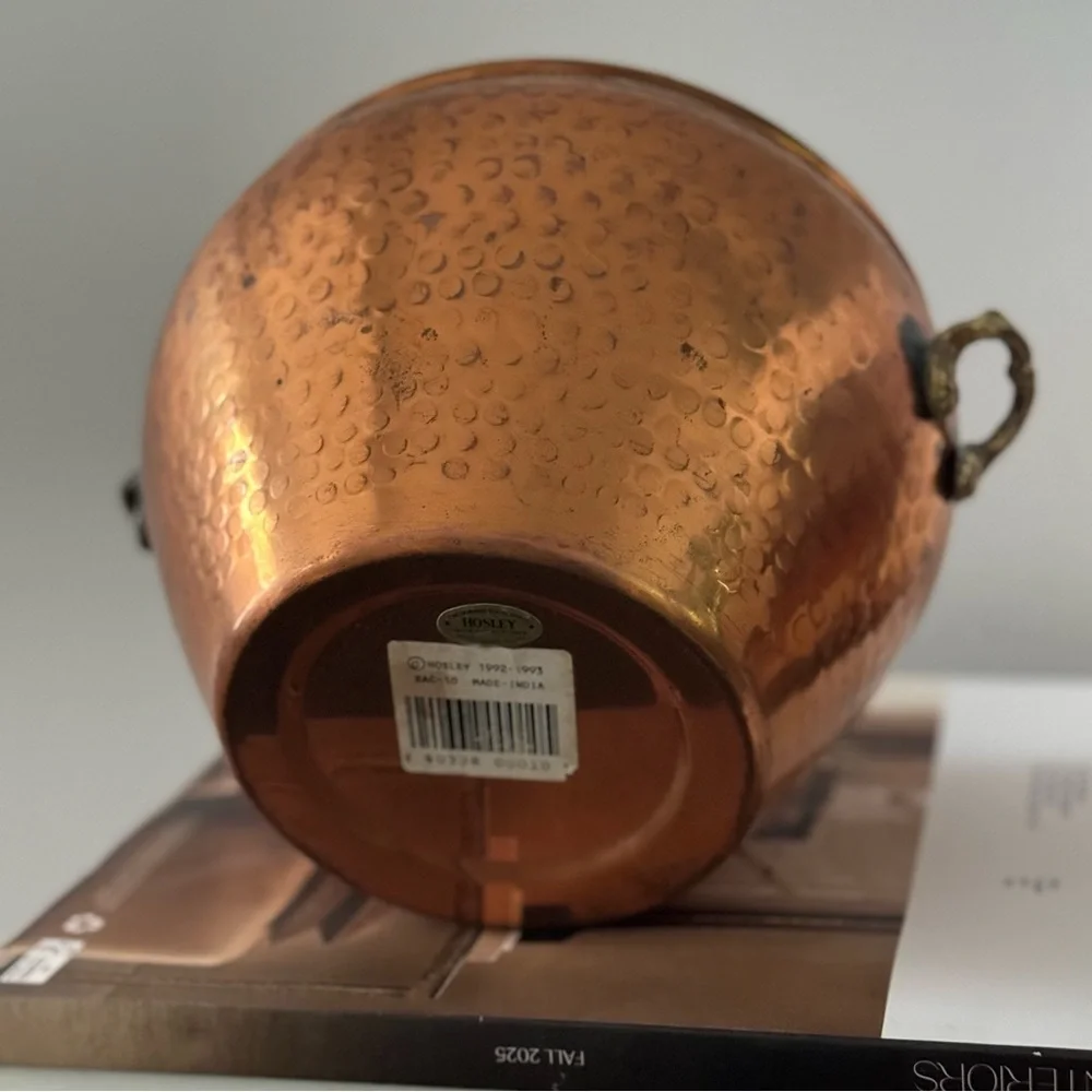 Vintage Hosley Copper Container Planter W/ Brass Handles / vase
